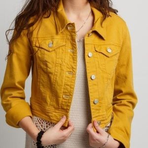 Mustard yellow denim cropped jacket